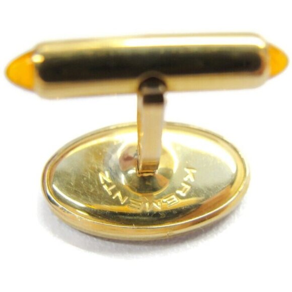 "50" Monogram Krementz 14K Gold Overlay Oval Vtg Cufflinks Orange Tip Tux IOB - Picture 3 of 12
